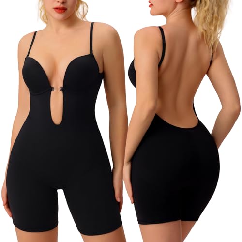 Image of Slimers Backless Shapewear Strapless Bodysuit - Low Back Women Body Shaper : Slimming Built In Bra With Plunge