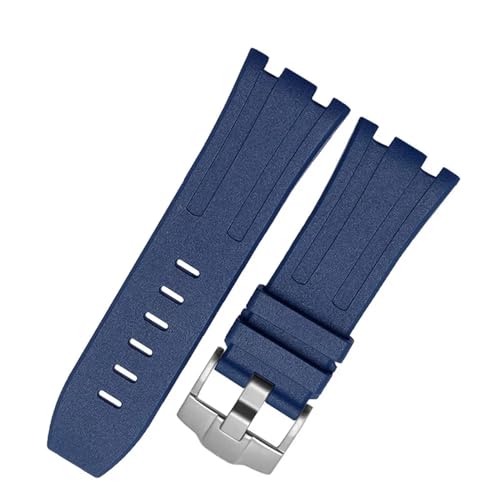 Image of ORKDFJ Rubber Watchband For Audemars Piguet Watch Strap Men Silicone Wrist Band Bracelet Accessories For 15703 28mm Silicone Watch Band (Color : Blue silver buckle, Size : 28mm)