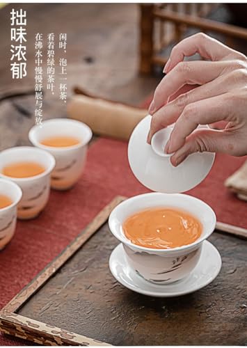 Image of Liang baobao Gaiwan with 4 Cups Sets White Porcelain Chinese Tea cups Gongfu Tea Set (landscape)