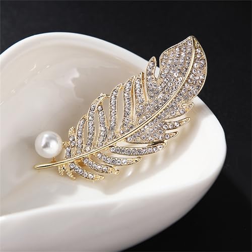 Image of Rhinestone Feather Brooches for Women Men,Vintage Animal Peacock Pin Gold /Silver /Blue / Crystal Diamond Lapel Pins Fashion Enamel Feather Leaf Brooch Elegant Dress Coat Pin Decor Wedding Christmas Birthday Jewelry