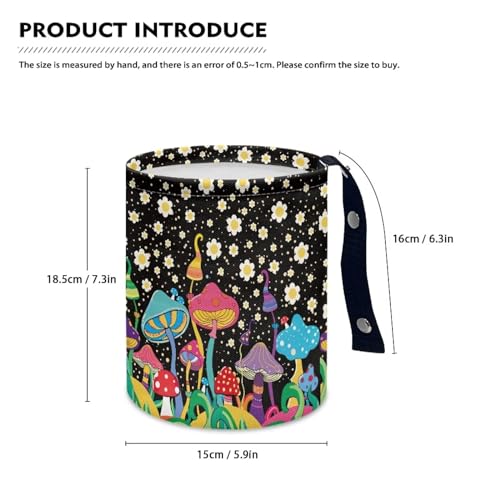 Image of Mushroom Daisy Trash Can Leak Proof Waste Basket Container Bag Bin Hanging Cup Holder Organizer with Strap Mini Car Interior Accessories for Auto, Camping, Travelling