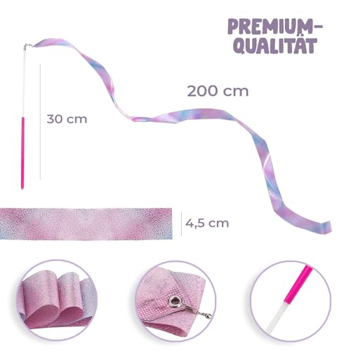 2 Rosa Gymnastikbändern für Kinder & Erwachsene | 2 Meter Band für Tanz, Gymnastik, Rhythmische Sportgymnastik, Zirkus, Bodentraining, Wettkampf | Ballerina-Zubehör | Aerobik®