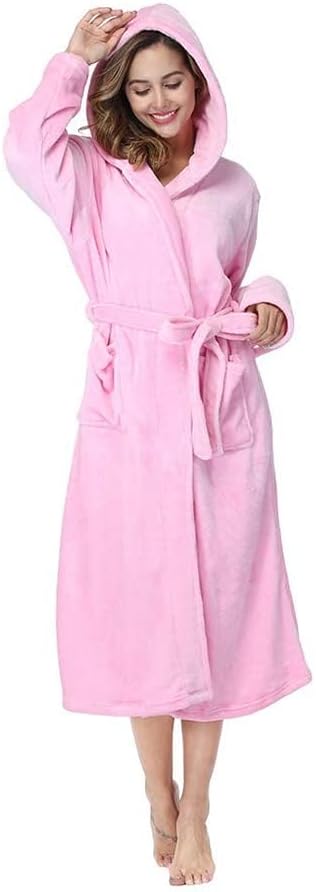 RONGTAI Womens Robes Plush Fleece Hooded Bathrobe Thick Nightgown with Pockets Fluffy Sleepwear - Image 2