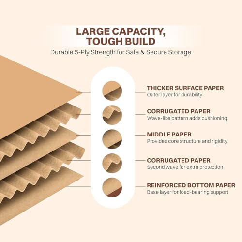 Image of Generic 5-Ply Corrugated Cardboard Box for Packaging | 12 inchx12 inchx12 inch | Brown | Pack of 4 | Kraft Material | for Shipping, Moving & Storage