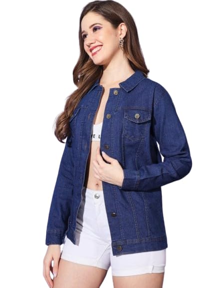 Women's Light Blue Denim Jacket, Classic Button Front Style, Long Sleeve Casual Outerwear with Front Pockets-picture-10