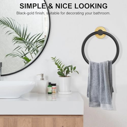 Image of SetSail Towel Holder for Bathroom Wall Stainless Steel Hand Towel Ring Heavy Duty Towel Hanger for Bathroom, Black and Gold
