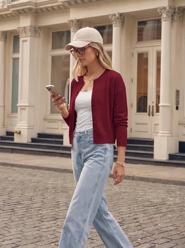 GRACE KARIN Red Cardigan for Women Trendy Cropped Lightweight Cardigan Summer Open Front Button Up Shrugs Fall Outfits — view 2
