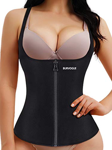 Burvogue Sauna Sweat Vest for Women Waist Trainer Corset Workout Tank top Cincher Slim Shaper Shirt (Black, Medium)