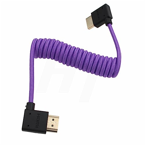 HangTon HDMI to HDMI 4K 8K 60p Cable Right Angle Braided Coiled for Panasonic Sony Canon Nikon ZCAM Camera Atomos Ninja V SmallHD Blackmagic Monitor Purple - Image 3