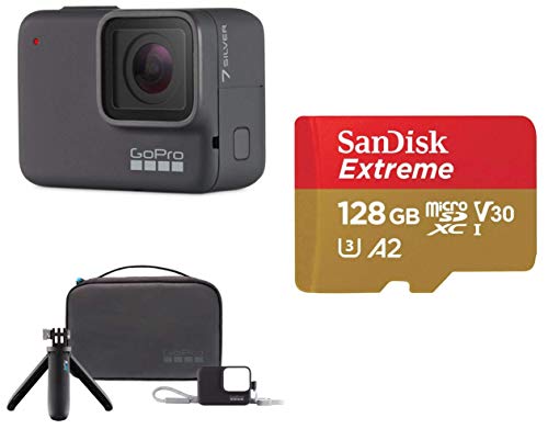 Image of GoPro HERO7 Silver with Travel Kit + SanDisk 128GB Extreme microSDXC for 4K Video Rec