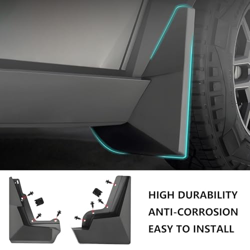 Image of Mud Flaps for 2025 Tesla Cybertruck Accessories- No Drilling Required, All-Weather Mud Guards Body Kits, Black, Set of 4 (for Cybertruck 2024-2025)