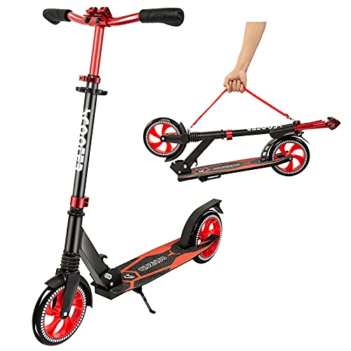 Simate Cityroller BigWheel 200mm - Kick Scooter Tretroller Klappbar höhenverstellbar für Mädchen Jungen Erwachsene Rot-Schwarz Cover