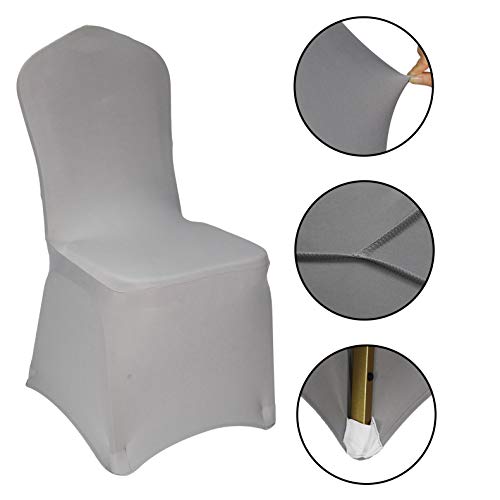 Welmatch Silver Spandex Chair Covers - 50 Pcs Wedding Banquet Events Party Universal Dining Decoration Stretch Elastic Chair Covers Good (Silver, 50) #TOP2