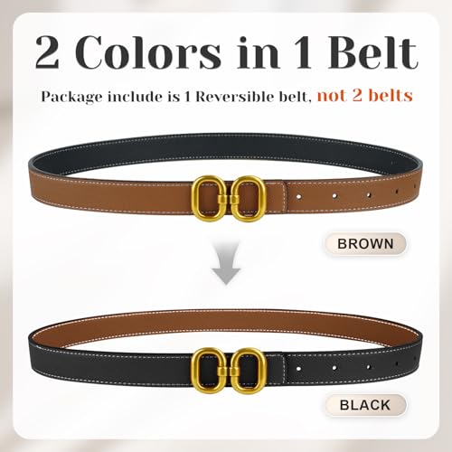 Women's Leather Belt for Jeans, Dress, Pants & Formal Outfits, Ladies Trendy Reversible Design Belt with Gold Buckle2