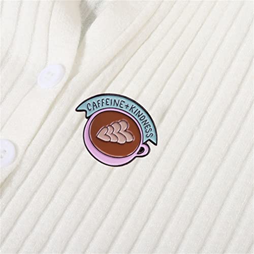 CAFFEINE & KINDNESS Enamel Pin Pink Coffee Cup Pin Latte Art Craft Pin Love Heart Pull Painted Drip Oil Enamel Pin Suitable for Hat Jacket Canvas Bag4