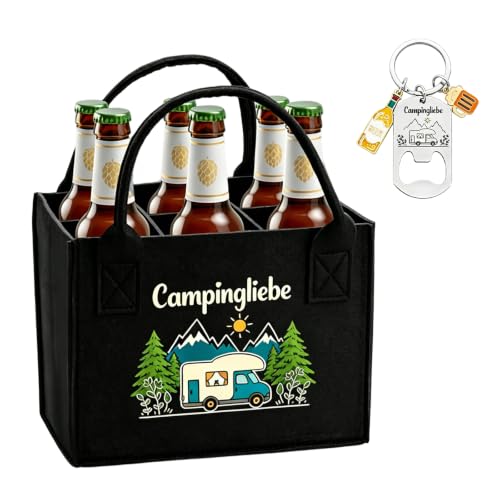 Campingliebe Flaschentasche Set 2 Stück mit Öffner Schlüsselanhänger, camper geschenke …