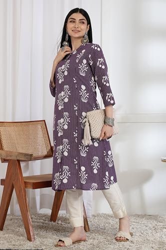 Image of MIRCHI FASHION Pure Cotton Kurti for Women | A-Line Kantha Work Printed Kurta for Woman | Ethnic Wear for Office & Daily Use (Single Piece)