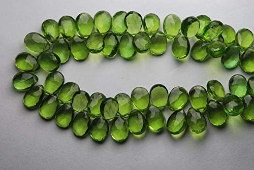 Briolette en quartz vert forme poire 7x10mm, perles précieuses pour créer un cadeau personnalisé
