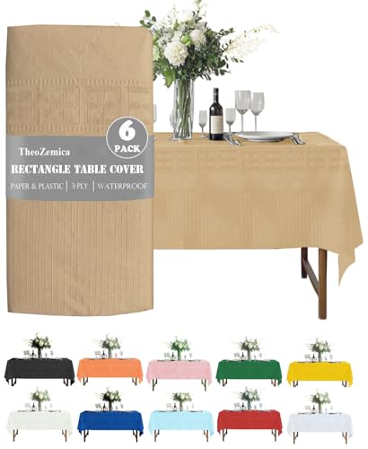 TheoZemica 6 Pcs Disposable Table Covers for Party 54108 Inch Kraft Paper Tablecloth Rectangular Waterproof 3 Ply Paper & Plastic Table Cloth for Graduation Birthday Wedding Christmas Thanksgiving
