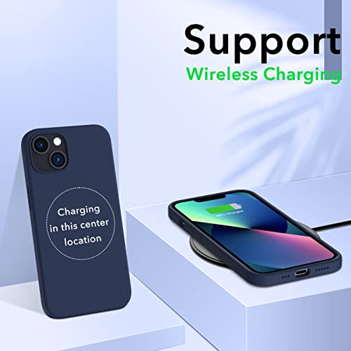Image of ORNARTO Compatible with iPhone 2021 Case 6.1A inch,Liquid Silicone Gel Rubber Phone Case,Slim and Soft 3 Layers Full Covered Soft Gel Rubber with Microfiber Case Cover-Navy Blue