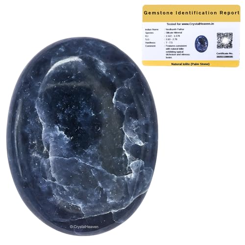 Image of Crystal Heaven Iolite Crystal Palm Pebbles Stones For Anxiety Stress Relief Massage - Aaa Grade Original Healing Gemstone Agate Palm Stone For Yoga Meditation Spiritual Reiki Feng Shui