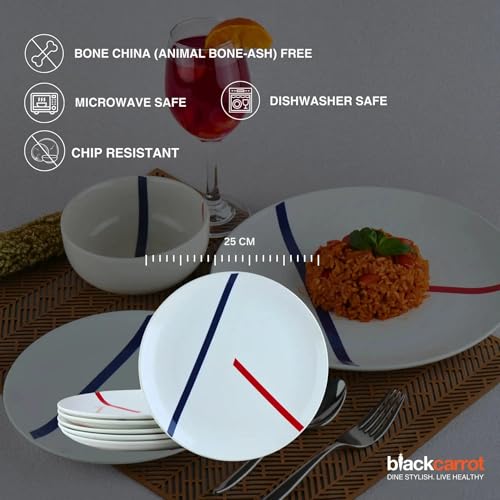 Image of BLACKCARROT Ceramic Dinner Plates Set of 6 | Spanish White Design