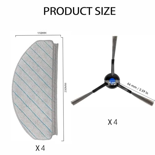 Image of Mop Refill Microfibre Mop Pads & Side Brush Replacement Kit Compatible with Ecovacs DEEBOT N20 N30 N30 Plus Robot Vacuum Spare Parts 4 Pads 4 Brushes Home Floor Cleaning Accessories