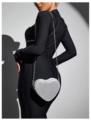 QWINEE Women's Sparkling Heart Shape Purse Novelty Mini Bag Chain Single Strap Evening Crossbody Handbags3
