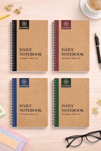 Image of AccuPrints Sumiko Pack of 4 Notebooks, Spiral-Bound, Kraft Cover, Lightweight, Pleasing Designs (A5, 160 Pages, 100 GSM, Set of 4)