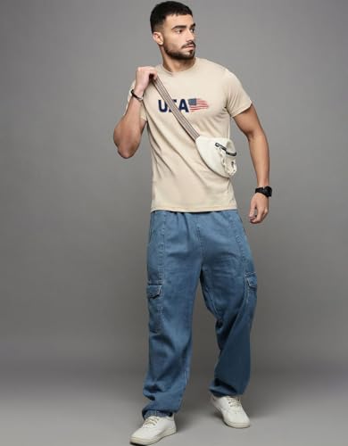 Image of Veirdo Regular Fit Half Sleeves Round Neck Typographic Printed Pure Cotton T-Shirt for Men (Available Colors: Black, Navy, Swan White, & White) (Sizes: S to 2XL)