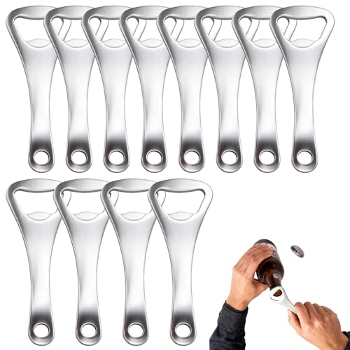 12Pcs Beer Bottle Openers,Stainless Steel Flat Bottle Opener Silver Portable Handheld Heavy Duty Bar Beer Opener for Home Kitchen,Restaurant,Bartender Men DIY Gift