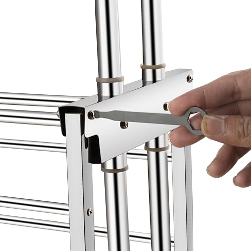 Image of Rubby Heavy Duty Cloth Dryer Stand with Installation Kit, 3 Tier Stainless Steel Drying Rack with Lock Wheels, Net Weight (7.3 Kg)