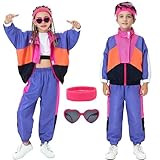 Coseaon 80s Outfit for Kids, Retro 90s Tracksuit Boys Girls Hip Hop Dance Clothes Unisex Patchwork Jacket...