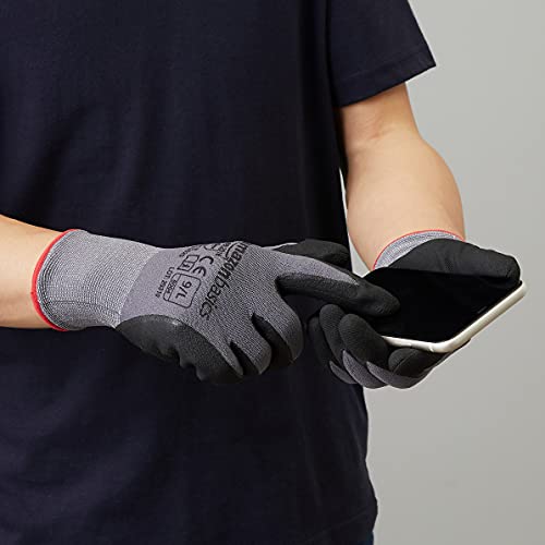 Image of Amazon Basics Micro-Foam Nitrile Coated Safety Work Gloves, Nylon Liner Fiber, Touch Screen Compatible, Grey, Size 9, Large, 6-Pack
