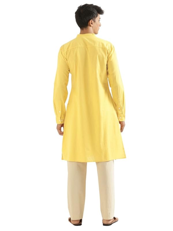 Image of SAADAA Men's Long Kurta - Linen Cotton Blend, Airy Fabric, Regular Fit, Mandarin Collar, Solid Color - Casual, Festive & Ethnic Wear