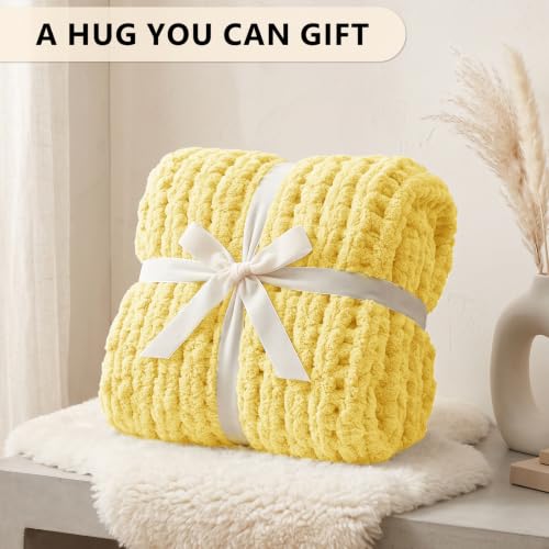 Image of L'AGRATY Chunky Knit Throw Blanket for Couch, 50 x 60 Inches, Egg Yellow