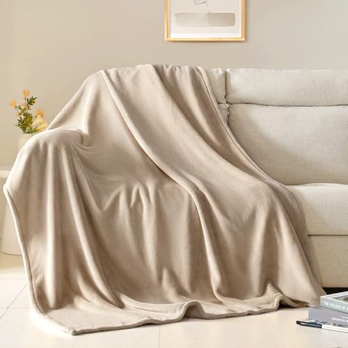 BEAUTEX Fleece Blanket King Size Super Soft Flannel Throw Blanket Lightweight Fuzzy Plush Blanket for Couch Sofa or Bed All Seasons (Ivory, 108″ x 90″)