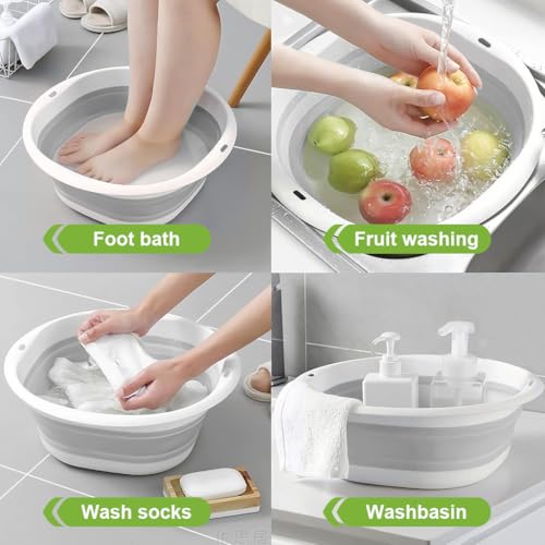 Image of HASTHIP Silicone Collapsible Tub Bucket Set, Portable Wash Basin for Handwash, Outdoor Basin for Washing, Foldable Bucket with Hanging Holes, Portable Sink for Washing Fruit & Vegetables (3Pcs)