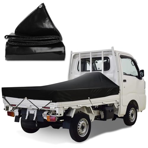 KUKUAN 荷台シート 防水シート 荷台カバー エステル帆布 防水仕樣 580ｇ/㎡ PVC帆布 日焼け防止 軽トラック用 (黒, 1.9m×2.1m)の画像