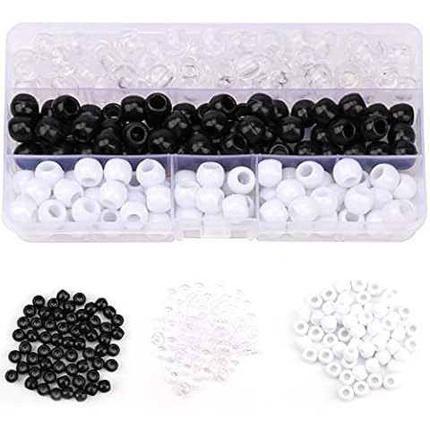180 Pcs Medium Hole Beads 3 Colors Dreadlock Hair Braid Beads Jewelry Making Kit Clear- White -Black DIY Hair Braiding Bracelet Ornaments Round 12mmx10mm-Hole: 5mm Cover