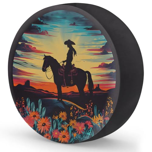 Image of Spare Tire Cover Cowgirl Riding Horse Wheel Covers Protectors Waterproof Dust-Proof Universal Fit Trailer, RV, SUV and Many Vehicle 17 Inch