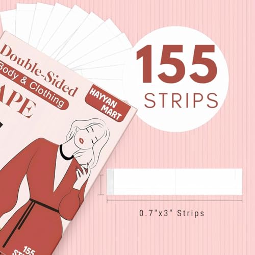 155 Strips Double-Sided Clothing Tape, Strong Body Tape for Women, Skin & Fabric Friendly, Heavy Duty, Invisible, Pre-Cut Strips, No Residue, Gentle for Sensitive Skin, All-Day Hold2