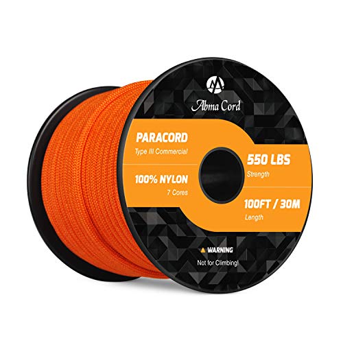 Abma Cord 550 Paracord 7 Inner Strands 100% Nylon Parachute Cord - 550lb Breaking Strength
