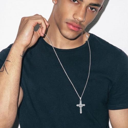 YAFEINI Religious Protection Amulet Necklace 925 Sterling Silver Saint Michael the Archangel Pendant Cross Necklace Saint Christopher Jewelry Saint Michael Gifts for Men Women2