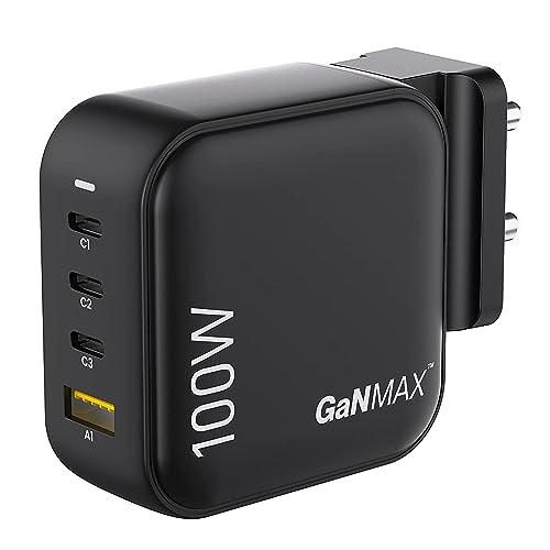 Ambrane Charge 100 100W GaN Charger Adapter, 4-Port Fast Charger with 3 Type C & 1 USB A Ports, PD Fast Charging for Compatible Laptops, MacBook, iPhone, Android Phones, Tablets & Earbuds, Black - Image 5