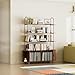 zofiauai Tall Large Bookshelf with Sliding Doors, 5 Tier Long Wood Bookcase, Mid Century Modern Book Shelf with Storage, Arched Fluted Display Shelf for Office, Living Room, Bedroom, Walnut