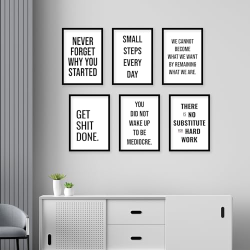 Image of CodersParadise Wood Motivational Quotes Wall Poster Frames - Pack Of 6 | 8 X 12Cm (A4 Size) | Aesthetic Artwork Framed Posters | Framed Posters For Living Room, Bedroom, Home And Office
