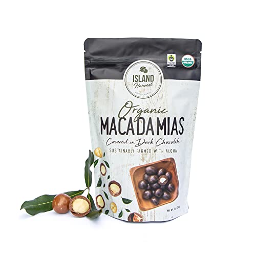 Island Harvest Dark Chocolate Covered Macadamia Nuts - Made with 100% Hawaiian Organic Macadamia Nuts, All-Natural Keto Nuts, Non-GMO, Gluten-Free Dry Roasted Nuts High In Fiber (9 Ounce)
