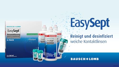 Bausch + Lomb EasySept Peroxidlösung - Kontaktlinsendesinfektions-Lösung für weiche Kontaktlinsen, Einstufen-Peroxidsystem mit Behälter, 3er Pack, 3 x 360 ml