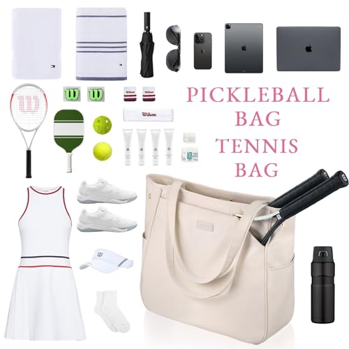 CHICECO Tennis Tote Bag for Women, Large Tennis Racket Bag, tennis bag 2 rackets,Pickleball Bag,Padel Bag,Black